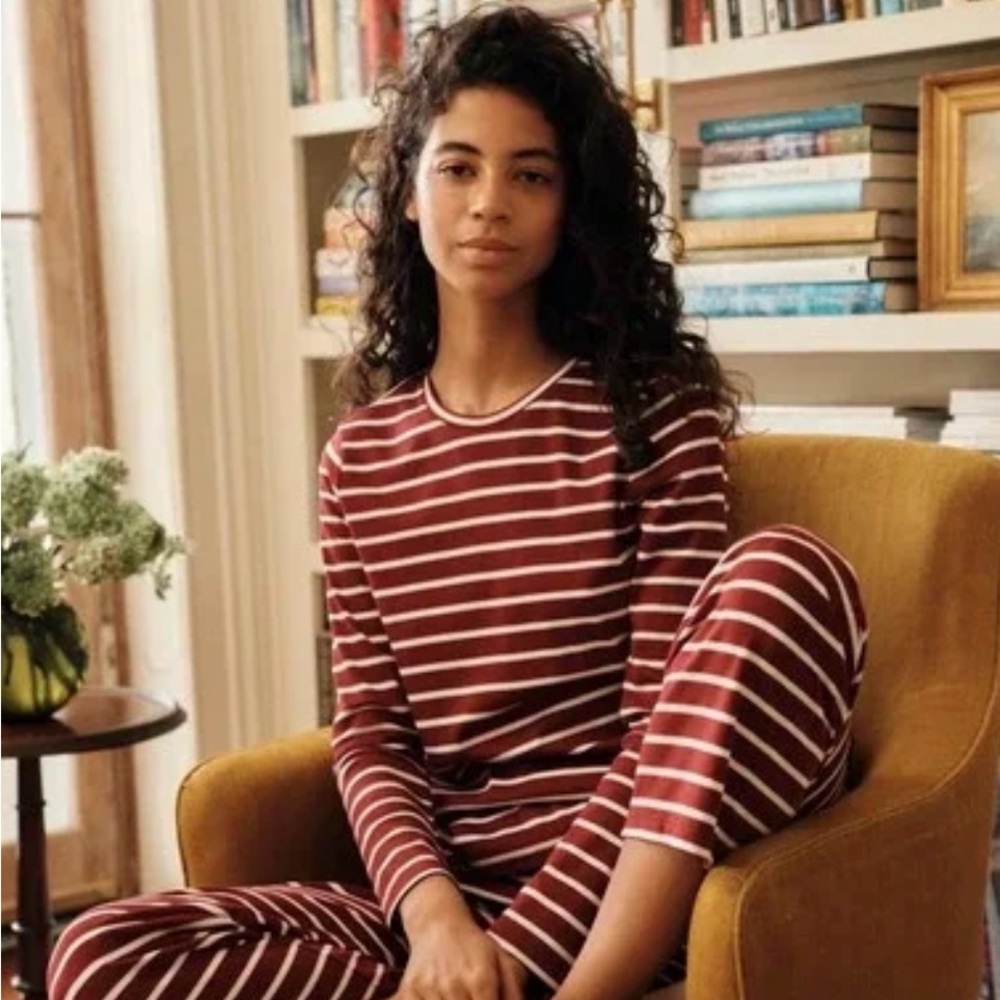 LAKE Pajama Pima Crew Long-Long Set in Burgundy
